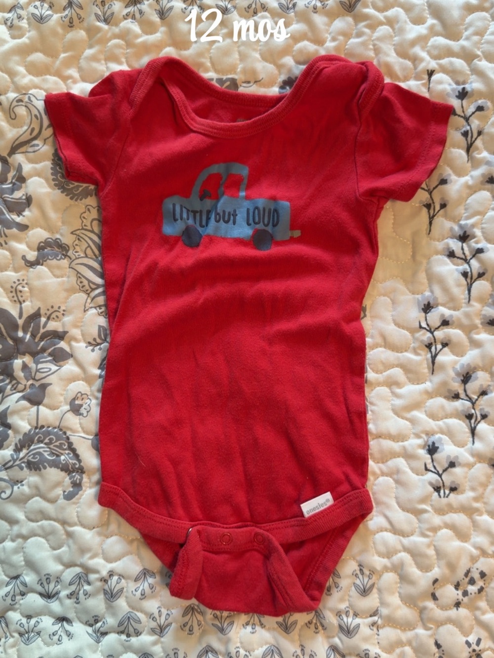 Red Baby Onesie with Truck Graphic - "Little But Loud"